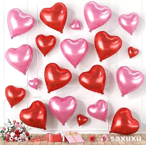 Red Pink Heart Balloons, Heart Shaped Ballons, 20 Pcs 5/10/18 inch Red Pink Foil Love Balloons for Valentine's Day Decorations Wedding Engagement Bridal Showers Anniversary Celebrations