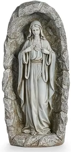Roman Led Solar Immaculate Heart Garden Statue, 18.75-inch Height, Resin and Stone Mix, Outdoor, Garden Décor