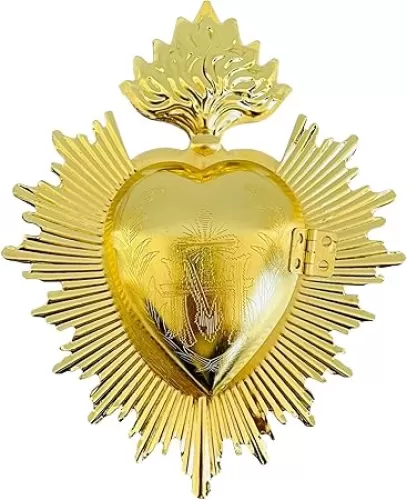 Sacred Heart Gold Metal Milagro Heart Wall Ornament, Mexican Home Eclectic Decor, Catholic Gift for Christmas, Gold Accent Decor, Christian Religious Wall Art