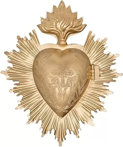 Sacred Heart, Metal Heart Milagro, Gold Heart Box, Ex Voto