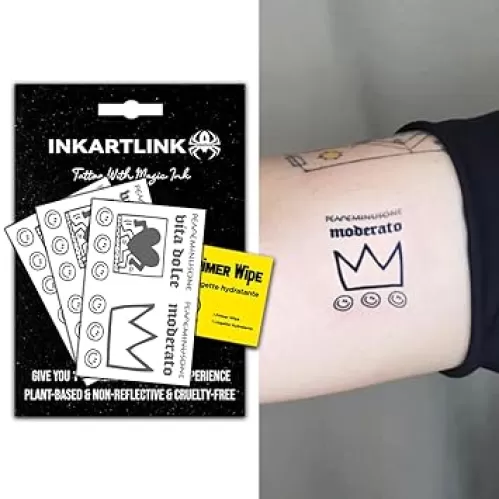 Semi Permanent Tattoos, 3 Sheets of Small Temporary Tattoos, Adult Art Designs, Party Favors, Waterproof, Realistic, No Adhesive, No Reflective, Lasts 1-2 Weeks (Heart Smiley Crown)