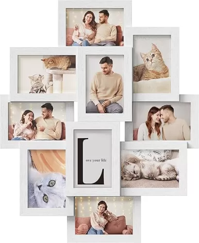 SONGMICS 4x6 Collage Picture Frames for Wall Decor, 10 Pack Family Photo Collage Frame Set for Gallery, Glass Front, Assembly Required, Cloud White URPF020W02