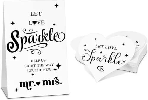 Spakon 50 Pcs Wedding Sparkler Tags for Weddings Sparkler and 1 Pcs Let Love Sparkle Cards, Heart Shape Tags Decor Sign for Wedding Anniversary, Engagement, Bridal Shower(Cute Style)