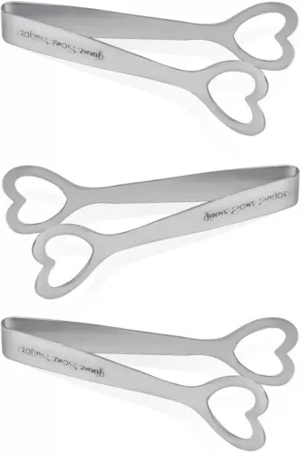 Sugar Tongs Set of 3, Stainless Steel Shape of Heart Sugar Cube Tongs, Also used as ICE Tongs Kitchen Clips Food Tongs Perfect for Tea Party Wedding Coffee Appetizers (4.2 Inch)