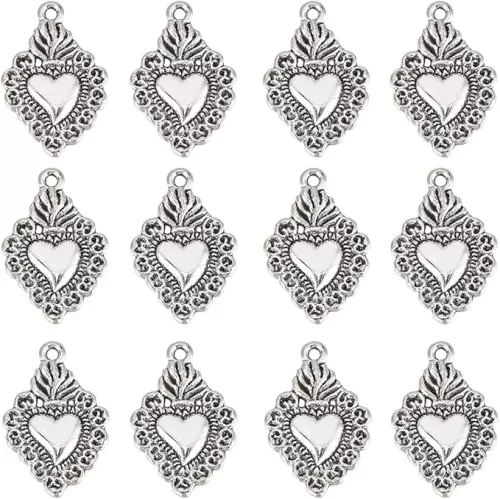 SUNNYCLUE 1 BOX 80PCS Sacred Heart Charms Milagros Heart Charms Mexican Cute Alloy Metal Antique Silver Love Charm Bulk for Jewelry Making Charms Christmas Easter Valentine's Day Gift Craft Supplies