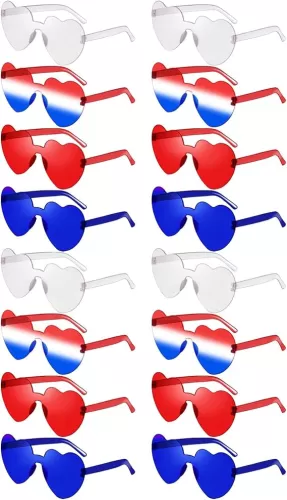 SUNOVELTIES 16 Heart Rimless Sunglasses Retro Colored Party Glasses Bulk Gradient Transparent Fun Eyeglasses for Unisex Adult