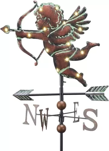 TERESA'S COLLECTIONS Valentines Decorations Outdoor for Home, Metal Weathervane Solar Lights for Garden Decor, Cupid Decorative Garden Stake for Valentines Decor Gifts Yard Art for Porch Patio, 34"