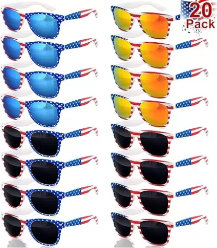 TURNMEON 20 Pairs American Flag Sunglasses UV400 4th of July Accessories USA Flag Patriotic Sunglasses Eyewear Fourth July Women Men Teens Red White Blue Party Favors Independence Day Memorial Day
