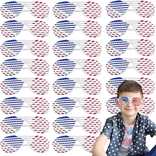 UMEELR 24 PCS American Flag Shutter Glasses, Red White Blue 4th of July Glasses, Patriotic Shades Plastic Shutter Sunglasses for Independence Day Party Props, July 4 Decorations, Patriotic Parade