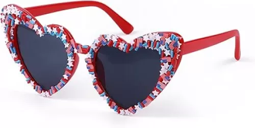 USA Flag Heart Sunglasses - 4th of July Patriotic Glasses for Women & Men, American Flag Party Favors, Independence Day Accessories, Festival Sunglasses