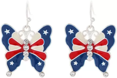 USA Patriotic Dangle Earrings for Women, Red White Blue Stripe Butterfly American Flag, Acrylic Star Heart Drop Earrings, 4th of July Independence Day Patriotic Earrings