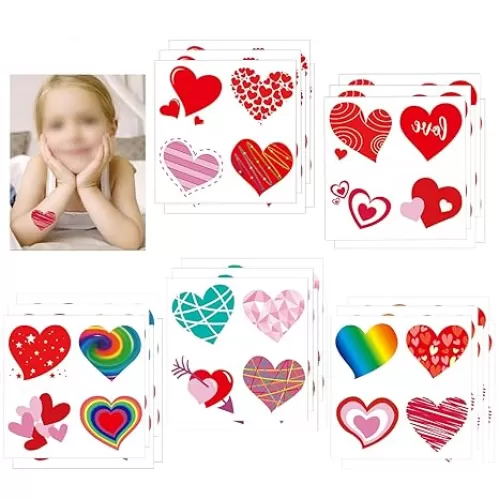 Valentines Heart Tattoos(100PCS), Konsait Valentine’s Day Temporary Tattoos Red Heart Tattoos for Kids Girls Boys Valentine’s Day Party Favor Supplies Kids School Gifts Goody Bag Filler Teachers Prizes