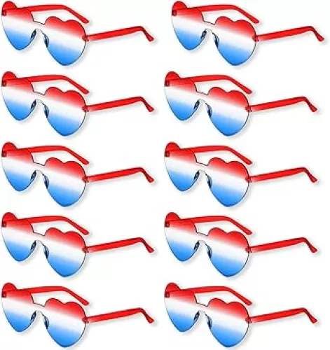 Veramz 10Pcs 4th of July Glasses Fourth of July Decorations Heart Shaped Sunglasses Rimless Fun Patriotic Sunglasses