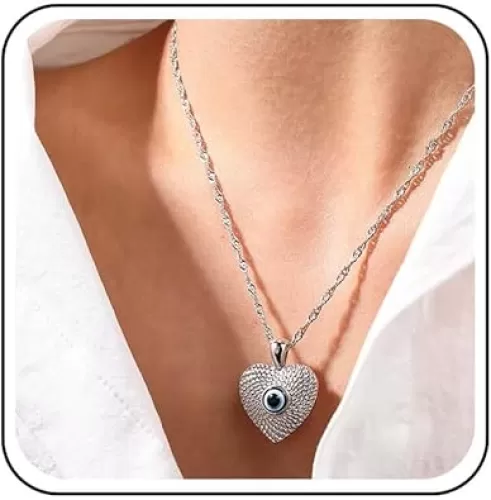 Vintage Heart Evil Eye Necklace Evil Eye Choker Necklace chain Large Heart Pendant Necklace Turkish Blue Eye Necklace Jewelry for Women