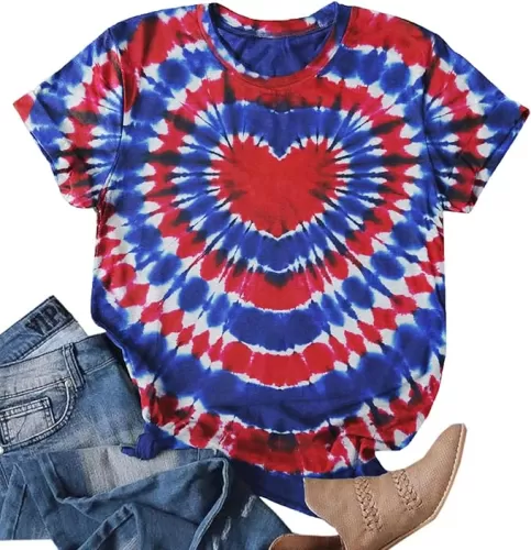 VVNTY American Flag Heart Shirt Women Patriotic T-Shirt 4th of July Graphic Tees Shirts USA Flag Star Stripe Tops