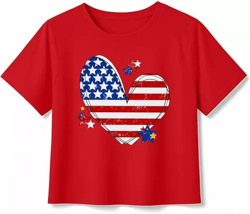 VVNTY Girls American Flag Crop Tops Kids USA Crop Shirt Patriotic 4th of July Tops 5-14 Years