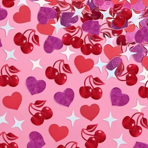 xo, Fetti Heart Valentine's Confetti - 200 pcs | Cherry Pink Vday Tablescape, Red Sparkle Bachelorette Table Decor, Birthday Decorations, Cute Party Supplies