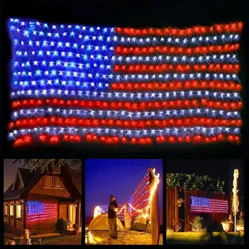 YULIANG LED American Flag Lights, 6.5ft*3.2ft Waterproof Led Flag Net Light Outdoor for 4th of July Decorations, Independence Day, Memorial Day, Festival, Garden, Outdoor Christmas Decoration