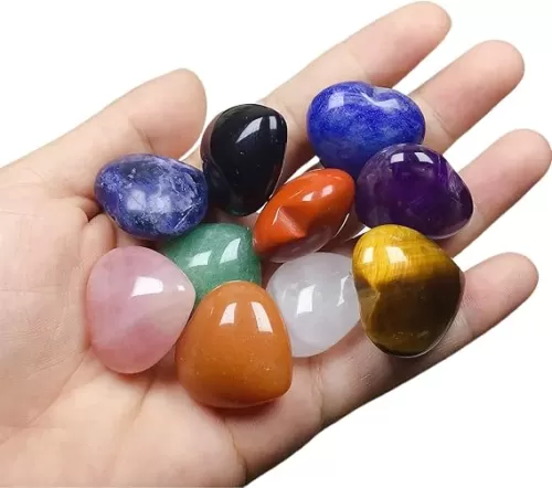 10PCS 1in Natural Colorful Crystal Hearts Bulk Carved Polished Love Puff Stones for Palm Pocket Worry Gemstones