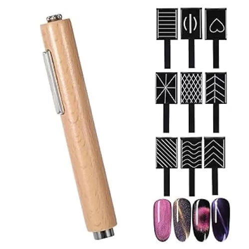 10PCS Cat Eye Magnet for Nails, 3-in-1 Multifunctional Nail Art Tools, Magnet for Cat Eye Gel Polish with Heart - Shaped & Standard Magnetic Aids Options for DIY Stunning Design(Original Wood)