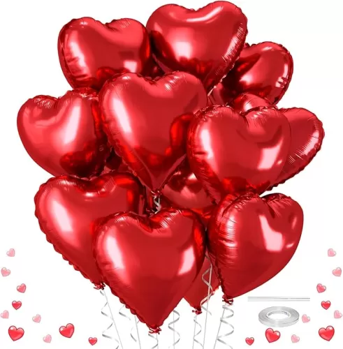 12 Pcs Heart Balloons, 18 inch Red Heart Shaped Balloons, Big Foil Helium Balloon, Love Foil Balloon for Wedding Baby Shower Anniversary Backdrop Valentine Party Decorations