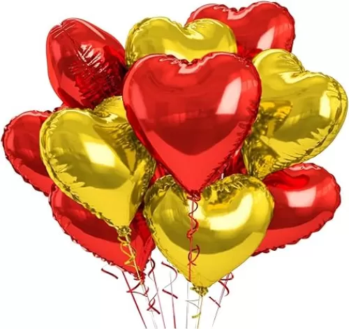 12 pcs Red Gold Heart Foil Balloons, 18 Inch Heart Shaped foil Balloon Love balloons for Wedding Decoration Party Birthday Valentines'Day decoration