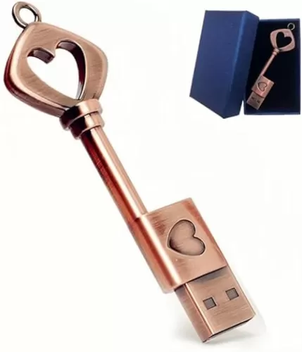 128GB USB 2.0 Flash Drive, Smozer Metal Love Heart Key Shaped USB Drive Thumb Drive USB Computer Memory Drive Nice Gifts for Wedding/Anniversary/Photography (128GB, 1 Pack with Gift Box)