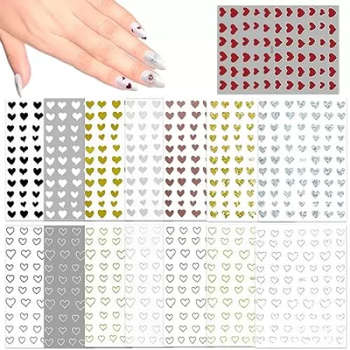 15 Large Sheets Hearts Nail Stickers for Women Girls Kids - 3D Self Adhesive Heart Nail Decals for Natural Fingernails and Acrylic Nails Heart Nail Decor for Nail Art Design DIY Nail Decoration