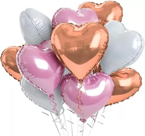 15 pcs Rose gold Pink White Heart Foil Balloons, 18 Inch Heart Shaped foil Balloon Love balloons for Wedding Decoration Party balloon Birthday