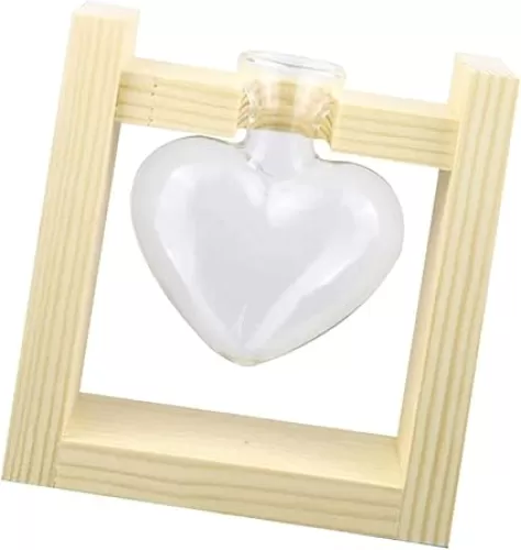 1Set Heart Shaped Hydroponic Planter Vase with Wood Stand Elegant Glass Terrarium for Indoor Plant Decor for Home Office Tabletop Decoration