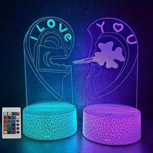 2 Pack Heart Night Light, LED Heart Illusion Table Lamp with 16 Colors Touch Lamp LED USB Night Light Desk Lamps Room Home Decor Valentines Day Gifts Wedding Party Birthday Decor
