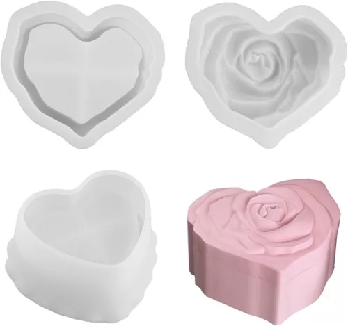 2 PCS Heart Shape Resin Jar Mold with Lid Heart Shape Box Silicone Mold 3D Valentine Candle Holder Resin Casting Molds Planter Vessel Craft Molds for Earrings Necklaces Lipsticks Candy Storage