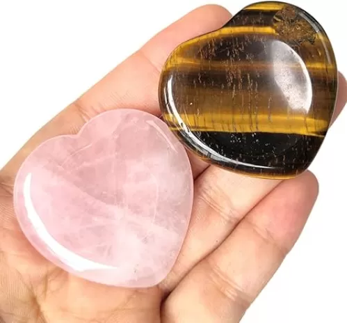2 Pcs Heart Worry Stones Anxiety Thumb Palm Pocket Stones, Positive Energy Meditation Chakra Healing Crystal, Tiger