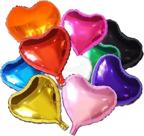 20 Assorted Color Heart Shaped Balloons 18 Inches 10 Kinds of Rainbow Party Foil Balloons, Foil Balloons for Party Decoration, Birthday Party Supplies or Wedding Ceremony