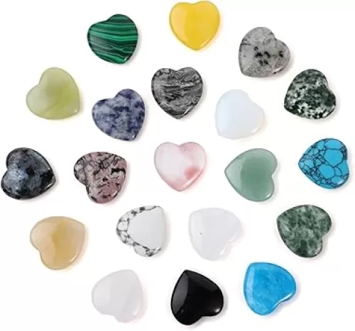20 Pcs Heart Shaped Rocks, Healing Crystals Chakra Stones Polished Love Stone Palm Natural Stones Set for Mother