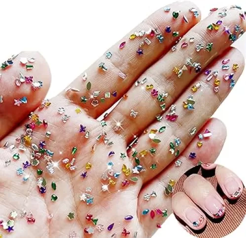 2000PCS Colorful Rhinestones Nail Art Charms Multi Shape Crystal Flat Back Nail Gems 3D Mini Heart Star Flower Nail Diamonds for Nail Decorations Manicure DIY Crafts