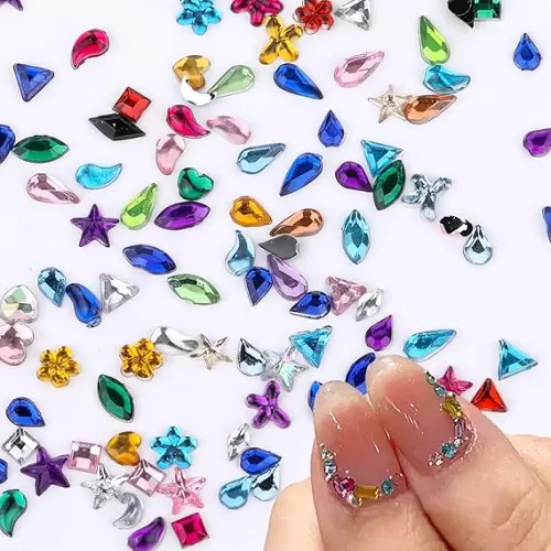 2000pcs Mini Colorful Rhinestones Nail Art Charm, Multi Shape Flat Back Nail Gems 3D Star Flower Heart Set for Crafting
