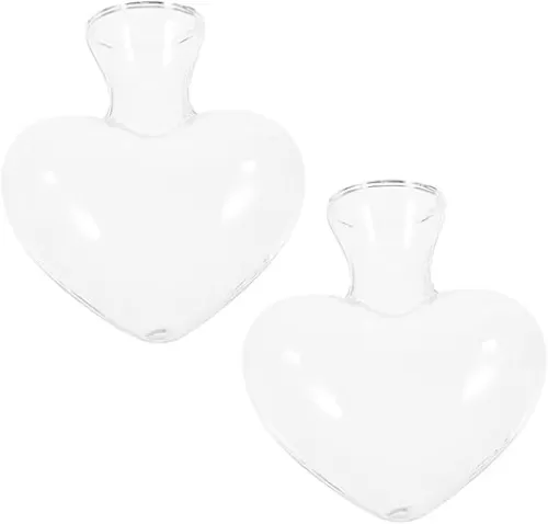 2pcs Heart Shaped Glass Vase Decorative Hydroponic Planter for Home and Office Transparent Flower Pot for Indoor Plant Arrangement Creative Glass Bottle for Floral Decor