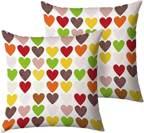 2PCS Throw Pillow Covers, Decorative Colorful Retro Hearts, Pillow Covers 18x18, Soft Cushion Pillow Cases for Sofa Couch Bed Livingroom Home Farmhouse Valentine's Day Decor, No Insert