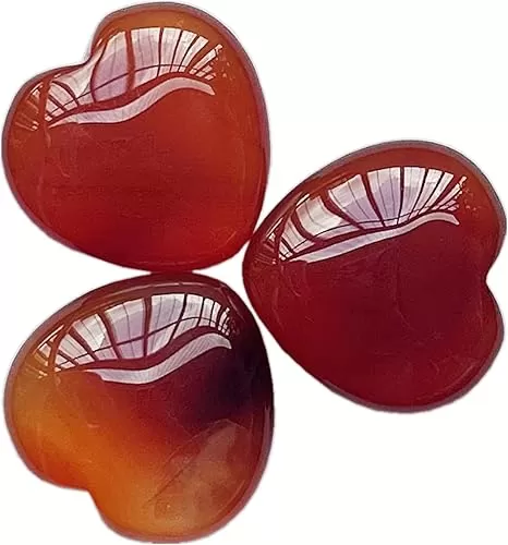 3 Pcs Natural Carnelian Pocket Palm Thumb Healing Crystal Heart Love Worry Stones, 1 inches Reiki Balancing Crystal and Healing Stones