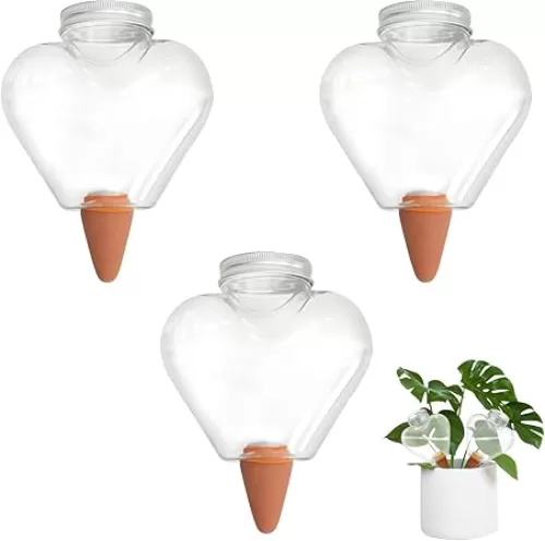 3 Pcs Plant Watering Globes Heart Shaped Self Watering Tool for Indoor & Outdoor Plants Automatic Watering Planter Insert 17.5 oz Bulbs with Slow Release Control Water Dripper for Plants