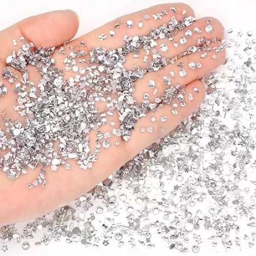 3000 Pcs Mini White Rhinestones for Nail Art, Multi Shapes Crystal Flatback Nail Gems Rhinestones, 3D Mini Star Heart Flower Nail Rhinestone for Nails Art Diamond Women DIY Accessories - White