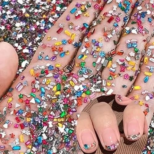 3000PCS Colorful Nail Rhinestones Multi Shape Crystal Flat Back Nail Art Charms 3D Mini Heart Star Flower Nail Gems Multi Shape Bling Random Nail Rhinestones for Women Crafts Acrylic Nail Supplies