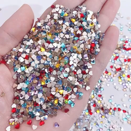 300Pcs 3mm Colorful Heart Nail Charms Aurora Valentine Heart Nail Art Charms Crystals Nail 3D Multi Color Flatback Rhinestones Gems Nail Diamonds for Women Nail Design Crafting DIY Nail Jewelry