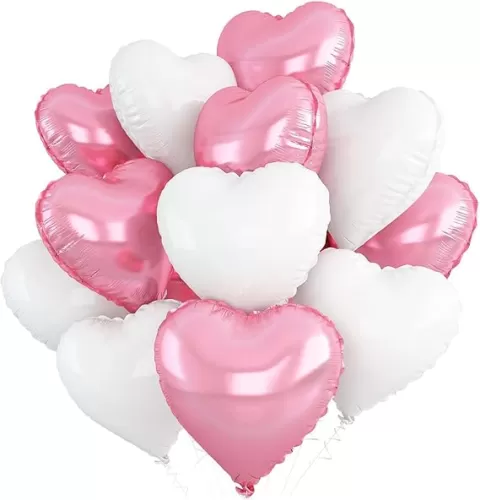 30PCS White Pink Heart Balloons, 18 inch Heart Shape Balloons, Heart Party Decorations, Suitable for Baby Shower Wedding Birthday Party Decorations