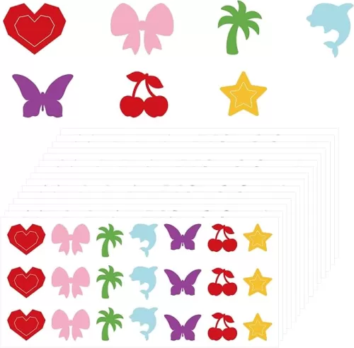 315pcs Tanning Stickers, 7 Styles Vibrant Color Self-Adhesive Sunbathing Tan Bed Decals Heart Dolphin Butterfly Body Tanner Accessories Stuff Supplies Essentials for Summer Beach Party