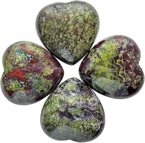 4 Pcs Natural Dragon Bloodstone Love Heart Palm Stone Reiki Balancing Worry Stone(1 Inch)