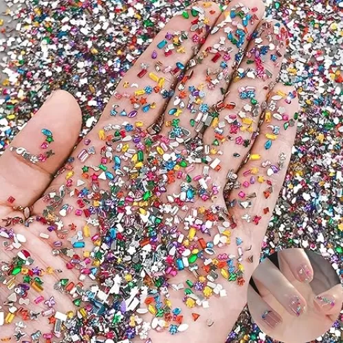 4000Pcs Colorful Rhinestones Nail Art Charms Cute Mini Star Heart Flower Nail Charms 3D Diamond Multi Shape Crystal Flat Back Nail Crystals Gems Tiny Nail Crafts for Women DIY Acrylic Nail Supplies