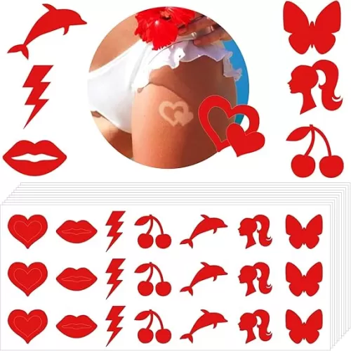 420 Pieces Tanning Stickers Self Adhesive Sunbathing Tattoo Body Sticker for Indoor Tanning Beds Heart Butterfly Lips Shaped