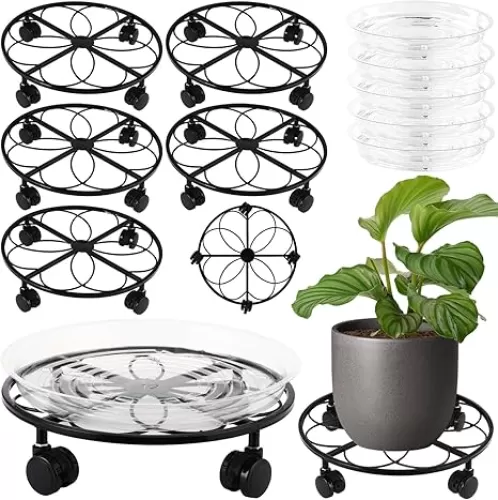 5 Packs 13.5 inches Metal Heart Plant Caddy with Wheels Large Rolling Plant Stands Rolling Plant Dolly Heavy-Duty Plant Roller Base Movers for Indoor and Outdoor